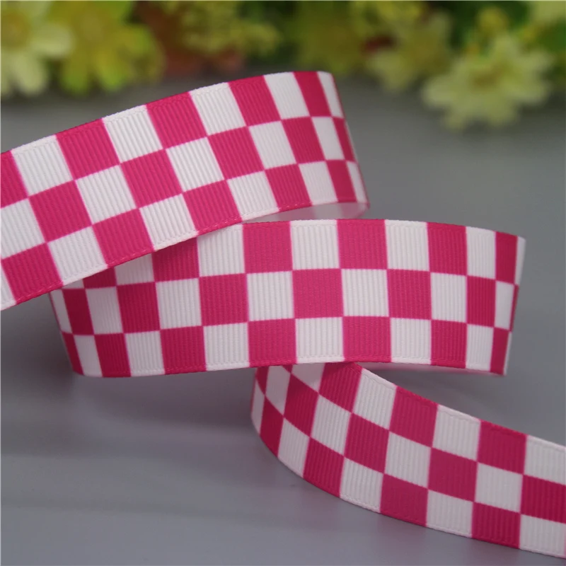 DUWES 50yards Plaid Grid Check Pattern Printed Grosgrain Ribbon Accessories Material Headwear Decoration DIY Sewing Craft D2133