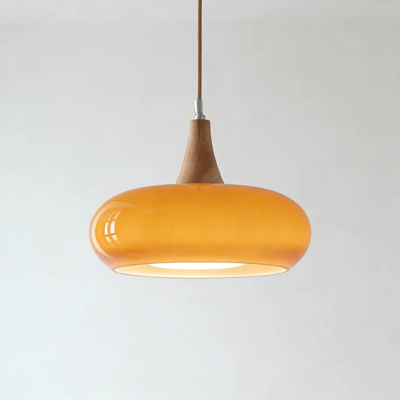 Nordische Cremefarbene Glas-Pendelleuchte E27 mit Massivholz-Basis Verstellbare Hängelampe für Kücheninsel Esszimmer Schlafzimmer Wohndekor