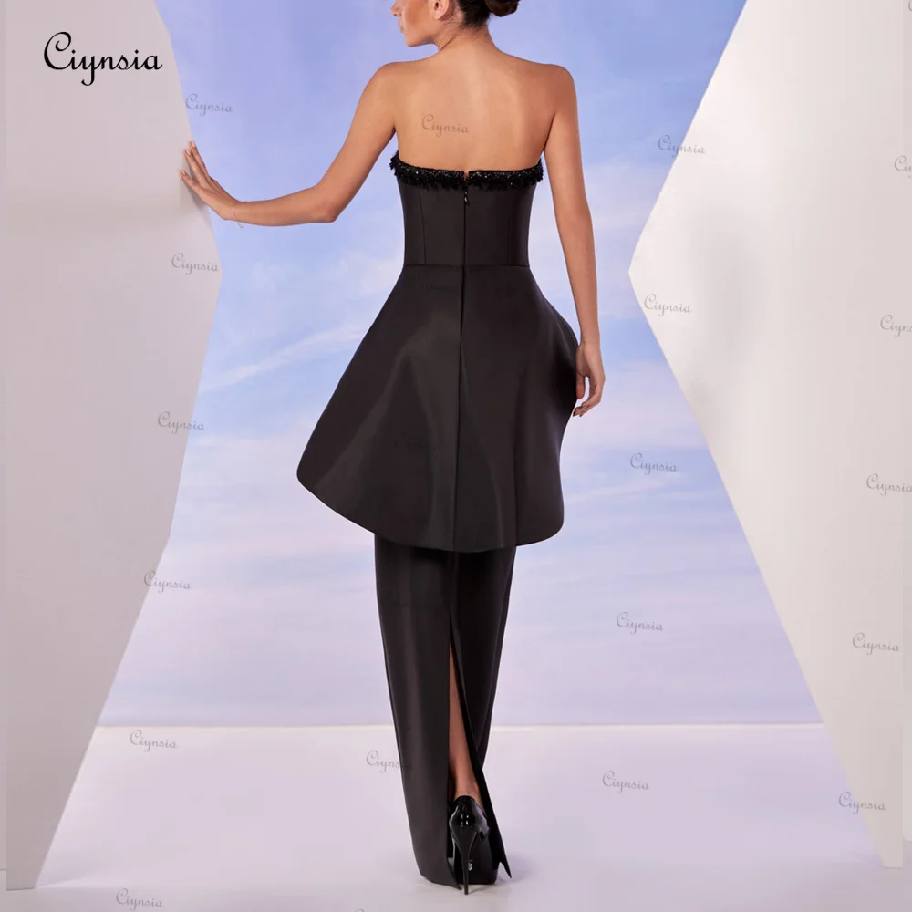 Ciynsia Mermaid Black Evening Gowns Woman Elegant Formal Dress 2024 Newest Design Ruffles Satin Strapless Vestidos De Noche