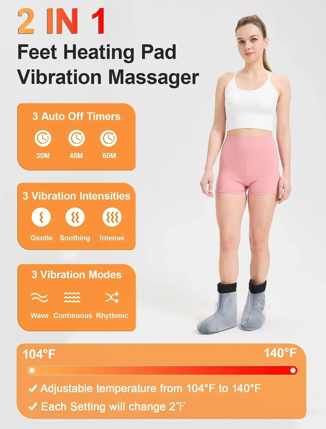 2-in-1 Cordless Foot Heating Pad & Massagers for Feet Neuropathy Pain Relief, 5000mAh 104℉-140℉ Heated Foot Warmers for Women