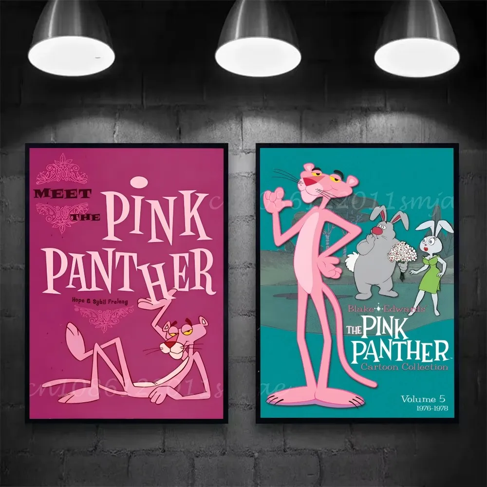 لطيف الكرتون النمر الوردي المشارك ذاتية اللصق الفن للماء ورقة ملصق مقهى بار غرفة جدار ديكور