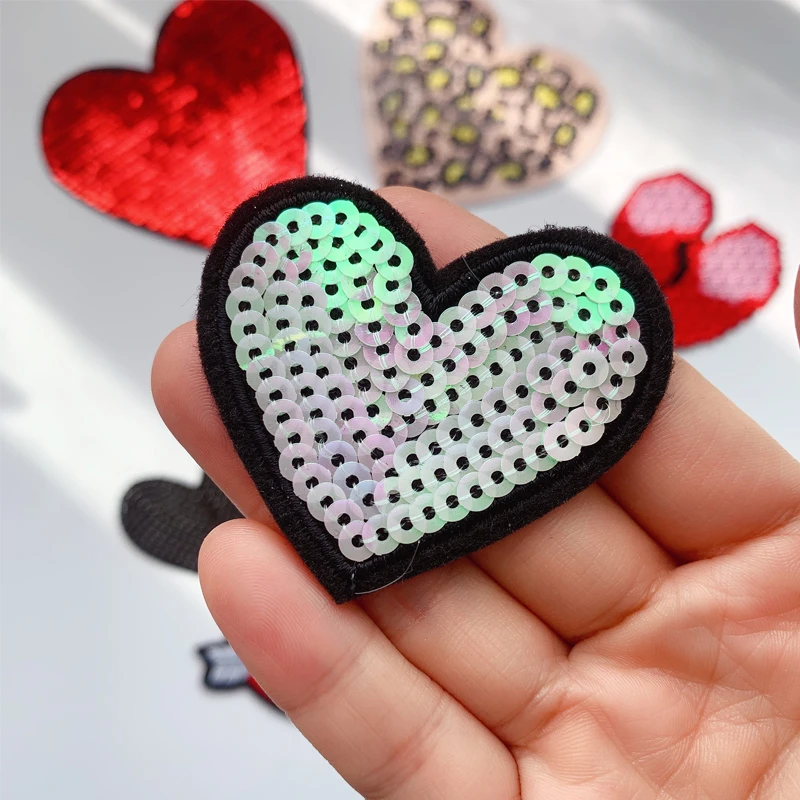 Wholesale patches Badges Sequins patch Heart-shaped Embroidery patch Clothing Accessories Letters Embroidered Iron on patches