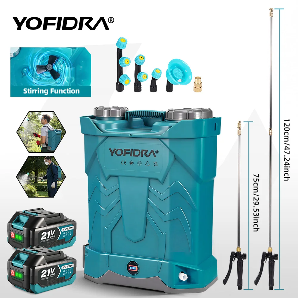 Pulvérisateur électrique YOFIDRA 20L haute capacité, pulvérisateur à dos pour jardin et pelouse, outils électriques compatibles avec batterie Makita 21V