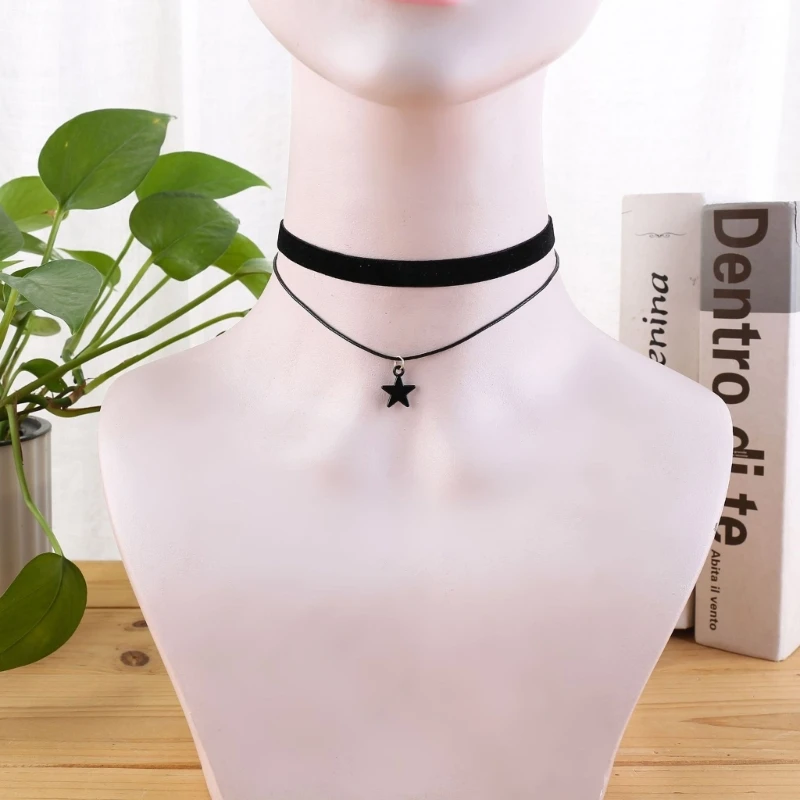 Vintage Gothic Double Layer Velvet Choker Women\'s Neck Chain Punk Jewelry Short Black Star Pendant Necklace Collares  Gift