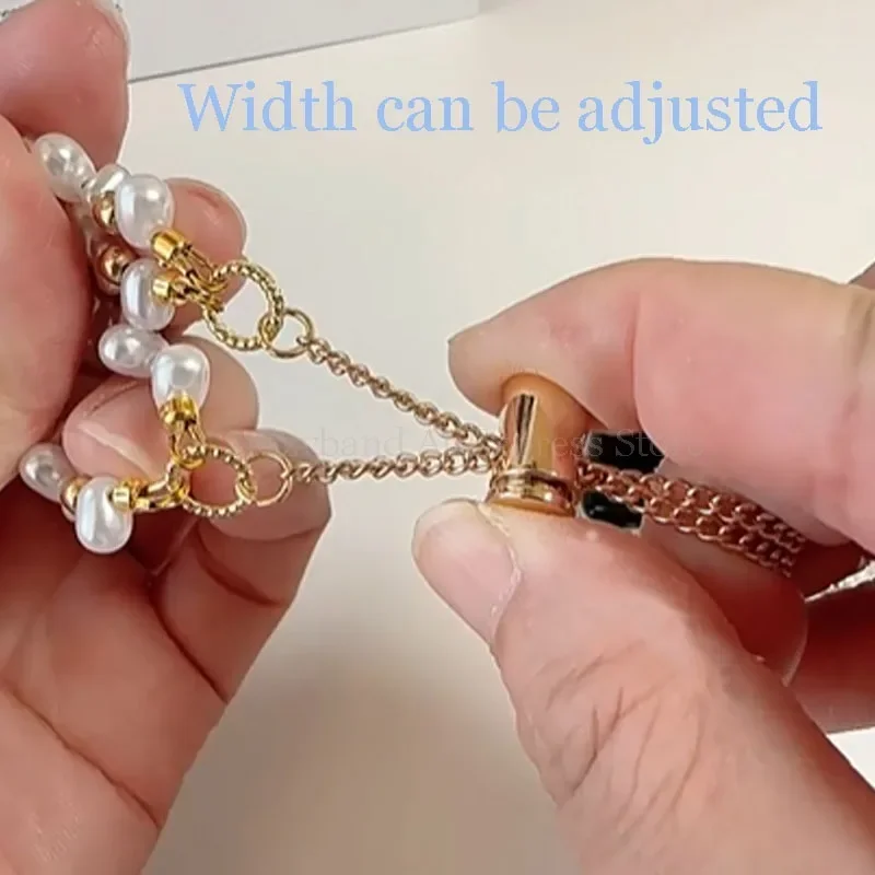 38/40/41 مللي متر معدن النساء غرامة ل IWatch 7 8 9 الفرقة 42/44/45/46/49 مللي متر ل أبل ساعة SE Ultra2 غير النظامية اللؤلؤ الذهب سوار ساعة #3