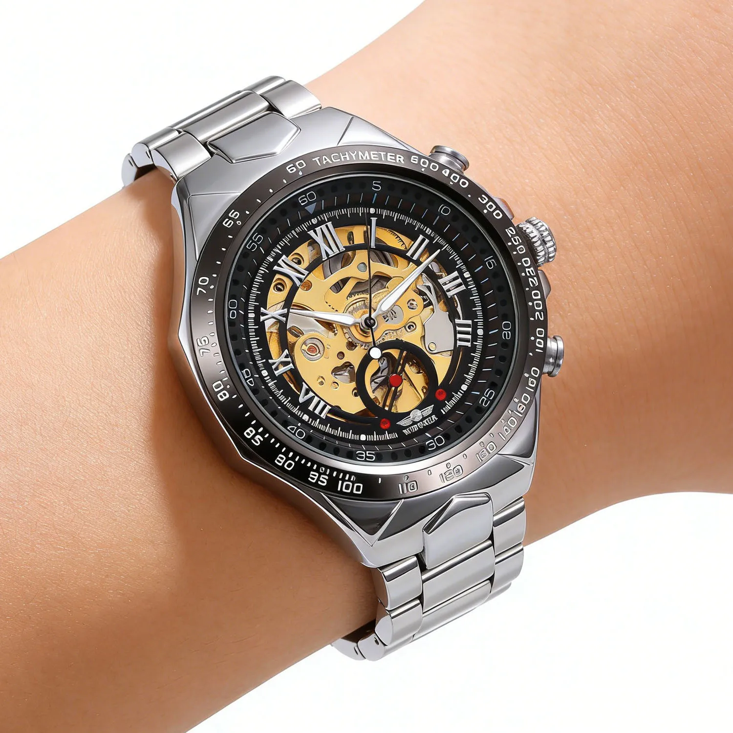 Relojes Mecánicos Clásicos con Esfera Roma para Hombre, Relojes Deportivos Casuales de Lujo, Relojes de Pulsera Mecánicos Automáticos con Esqueleto Pesado para Hombre WINNER