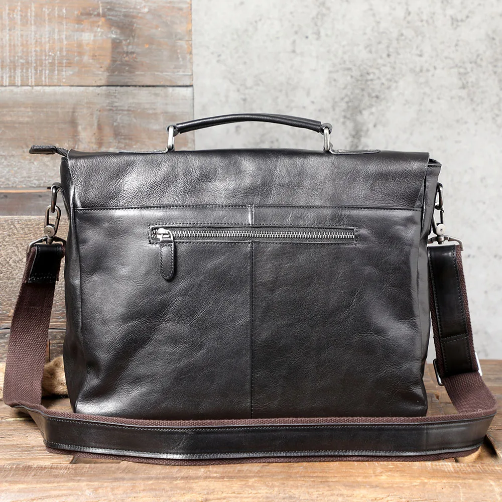 Echtleder Herren-Aktentasche 15 Zoll Laptop-Tasche Einfache Rindsleder-Umhängetasche Pflanzlich gegerbtes Leder Modischer Casual-Stil – Detail 11