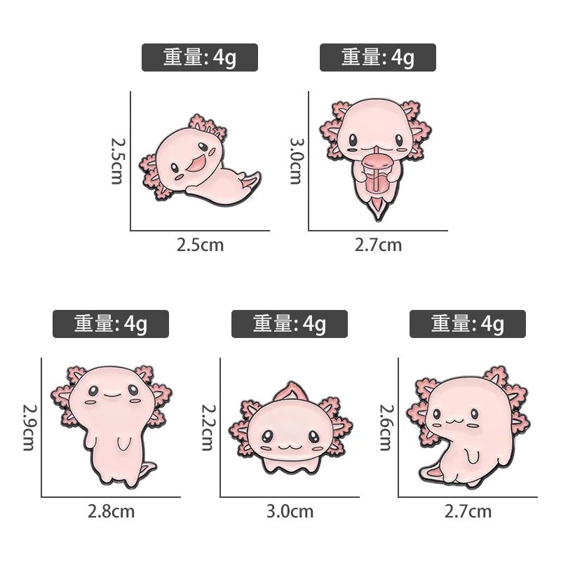 Cartoon Animal Brooch Cute Funny Pink Salamander Lapel Badges Ocean Creature Kids Jewelry Gift Retail Wholesale