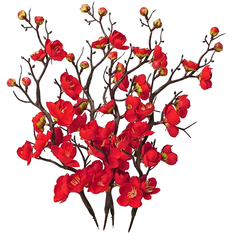 28/38cm Artificial Flowers Plum Blossom Peach Branch Silk Flowers for Home Wedding Party Decoration Christmas Wreaths Accessory