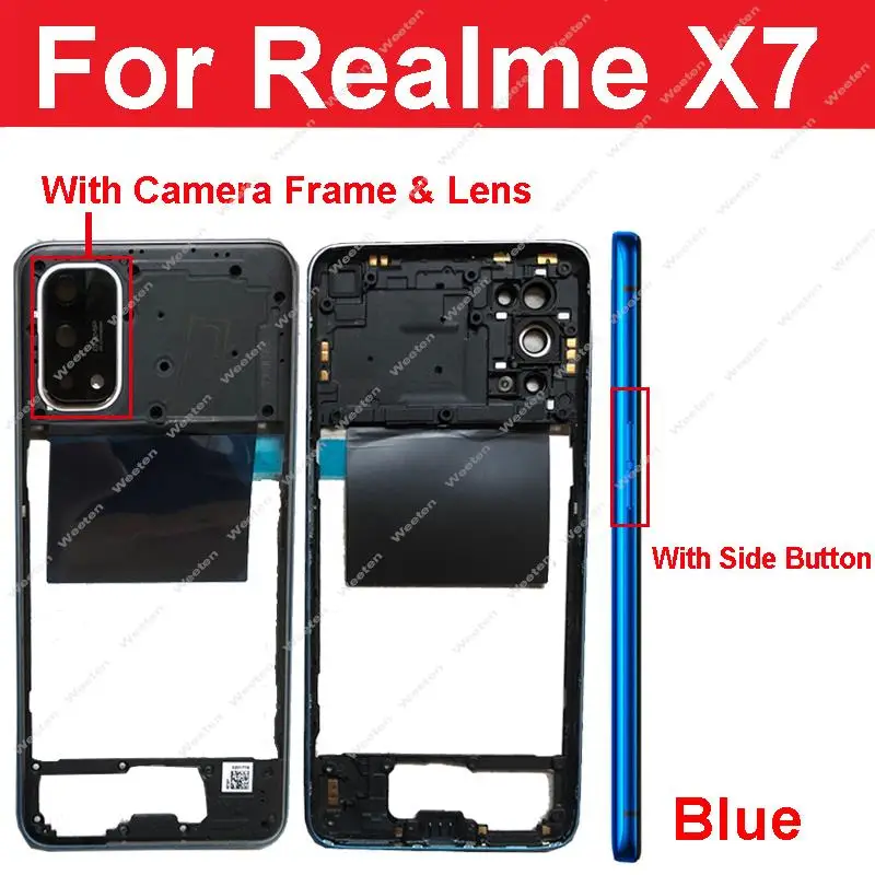 Middle Frame Housing Bezel For Realme X Lite X2 Pro X7 X50 X50M 5G Middle Frame Holder with Side Keys Camera Cover