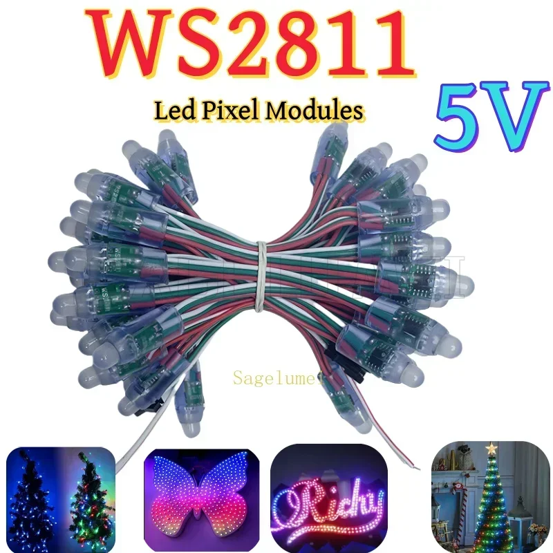 50 Uds DC 5V 12V WS2811 módulo de luz de píxel LED a todo Color F12mm IP68 impermeable RGB Color Digital LED cadena decoración de fiesta y Festival