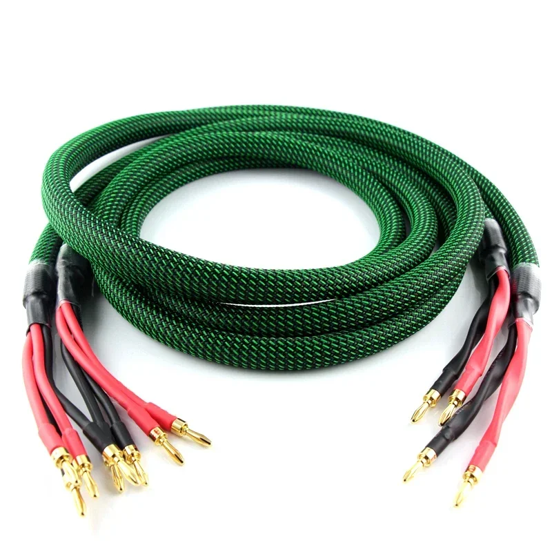 One Pair McIntosh Speaker Cable 4 Core Pure Copper 2 To 4 BiWire HiFi Audio Amplifier Speaker Wire Gold Plated Banana Plug