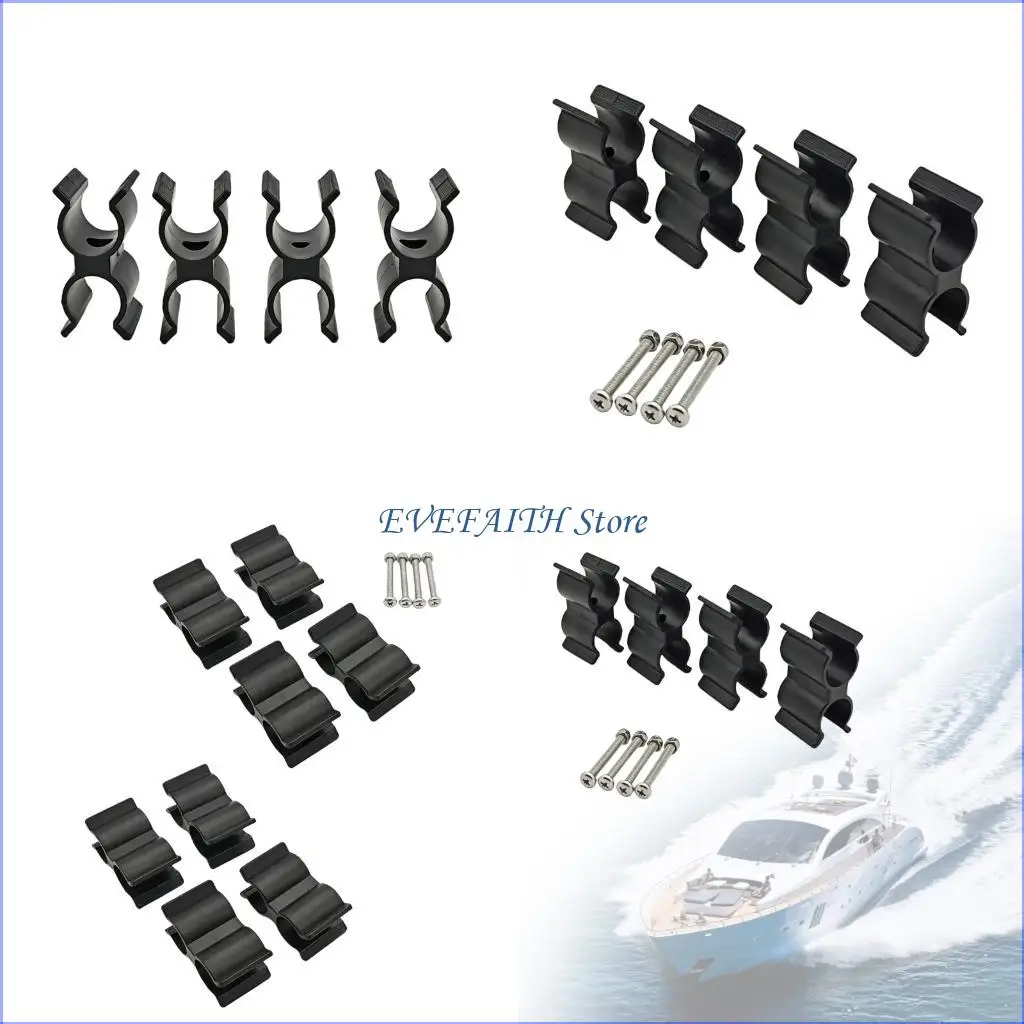 124B Marine Tube Mounting Clip Set Black Nylon Double Pipe Clamp for 7/8 to 1inch Diameter Tube Boat Hardware and Line Use