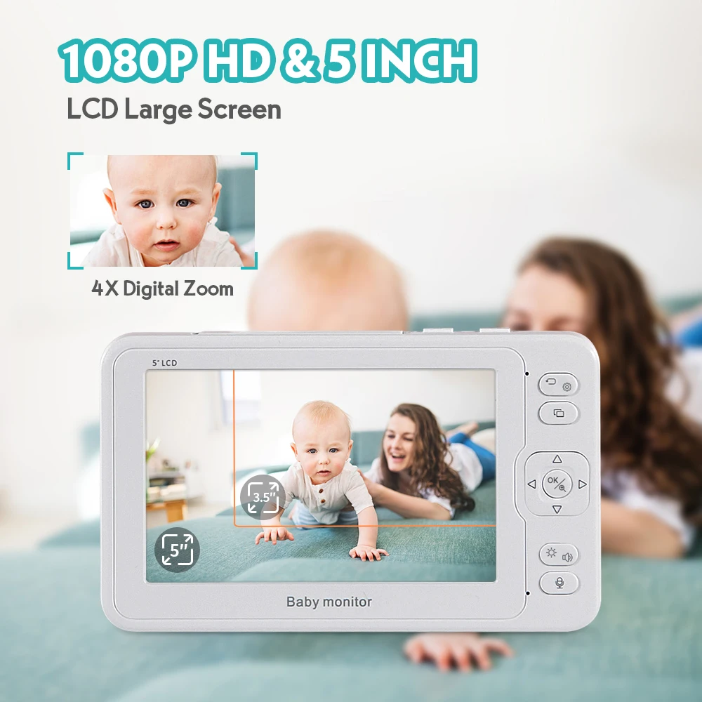 SECTEC Baby Monitor 5 inch Video 1080P Security Cam Babysitter Babyfoon Night Vision 1 Screen 4/5 Surveillance Camera Baby Needs