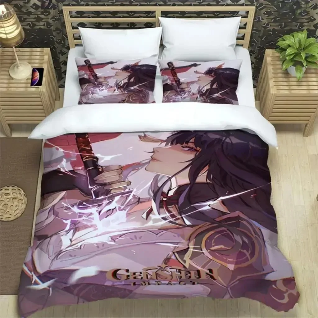 

Genshin Impact Print Three Piece Bedding Set Fashion Article Boys Or Adults For Beds Quilt Covers Pillowcases Quilt Cover Set