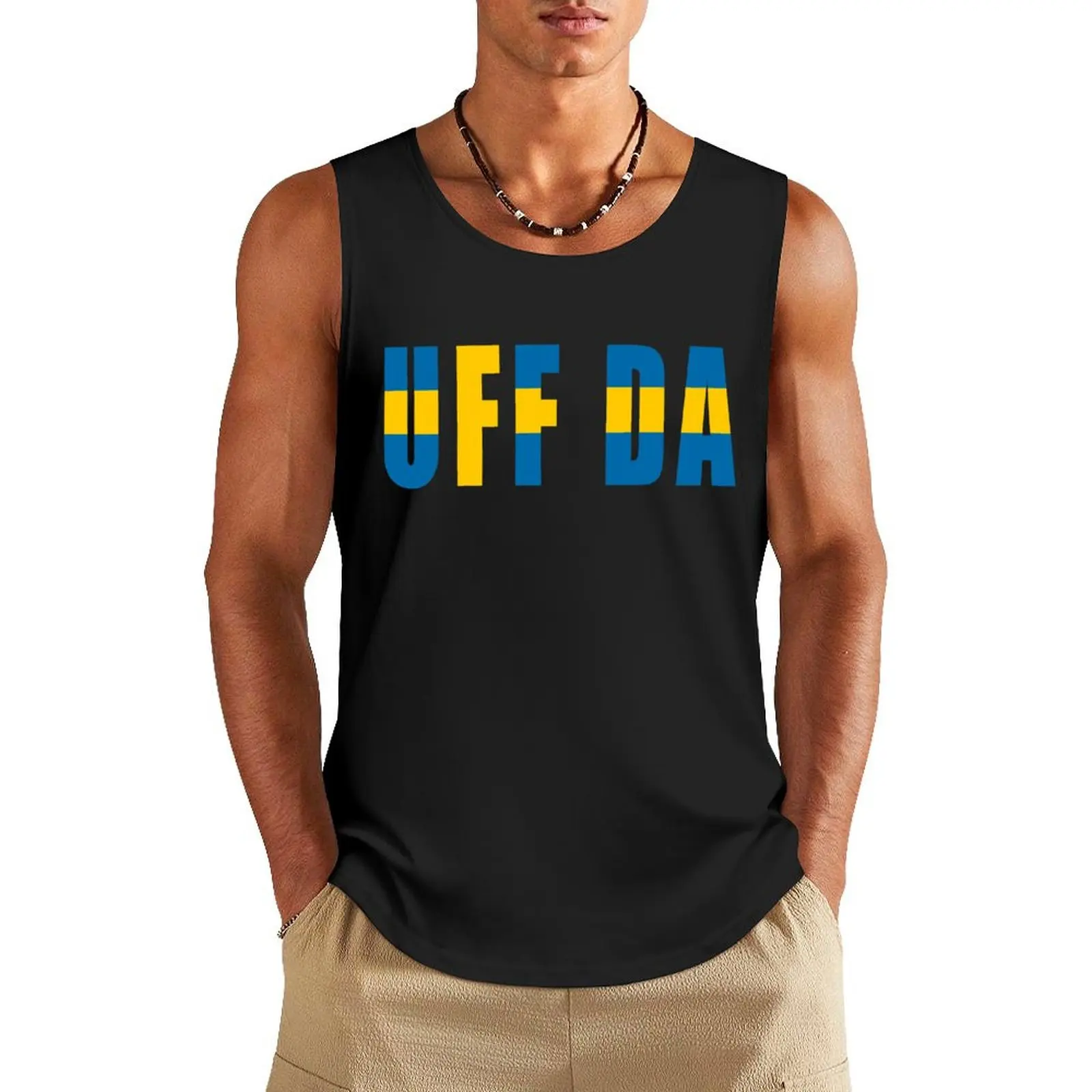 Uff da, Swedish flag, Scandinavian Tank Top men clothings mens gym clothes Gym wear Man gym clothes