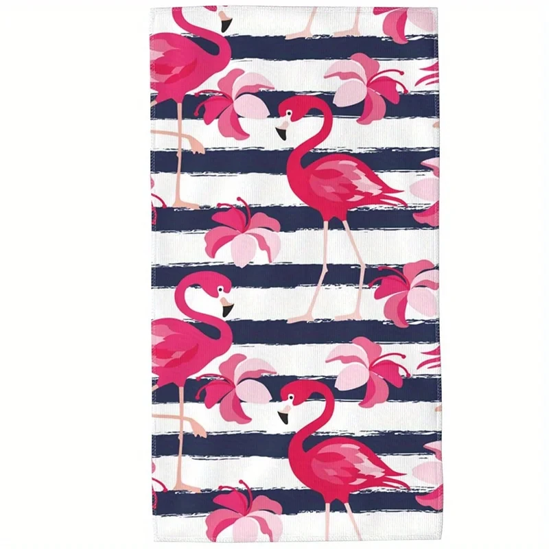 

Flamingo Floral Stripe Print Beach Towel, Sun Protective Windproof Blanket for Pool Camping Travel