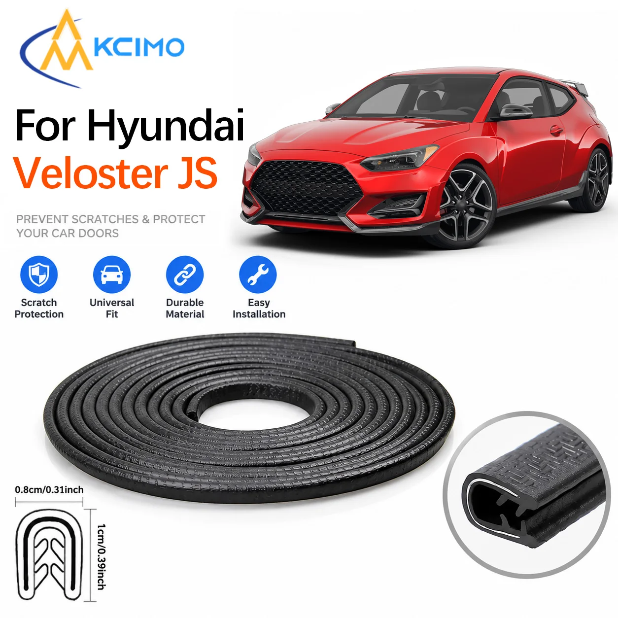 For Hyundai Veloster JS 2019-2022 High Quality U‑Type Door Edge Guard Rubber Sealing Anti‑Chipping Paint Exterior Trim Parts