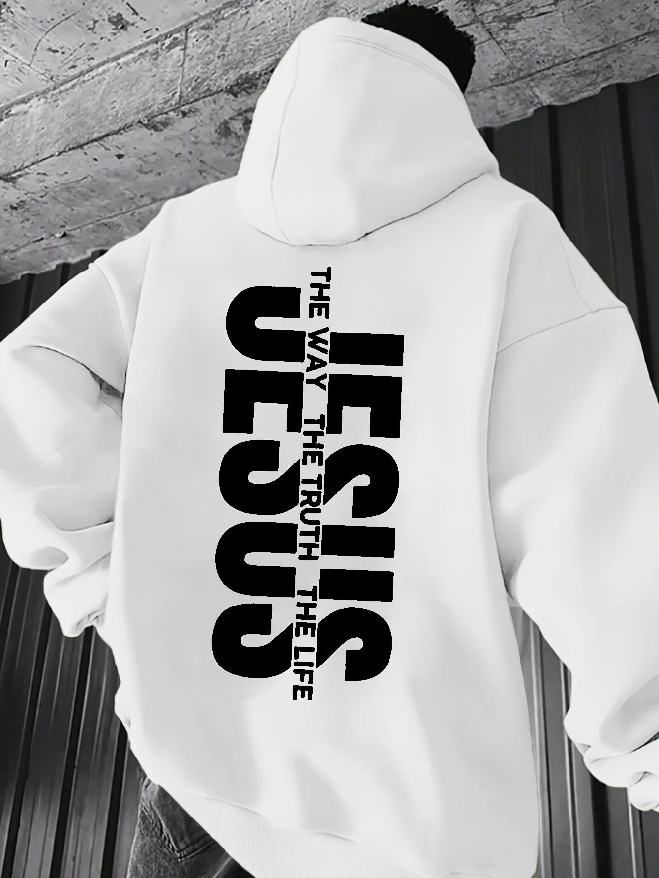 Moletom com Capuz de Lã Estampado com Letras Cristãs de Jesus, Masculino, Quente, Inverno, Roupa Esportiva, Moletom Casual Solto para Treino, Pulôver