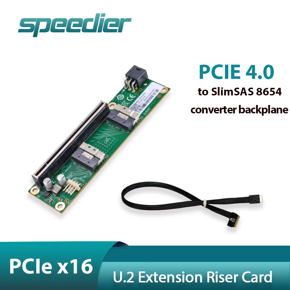 PCIe 4.0 X16 8x vers SlimSAS SFF 8654 8i carte graphique discrète U.2 adaptateur d'extension plaque de base adaptateur demi-hauteur câble Riser
