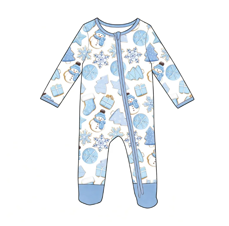 New Christmas Boutique Long Jumpsuit with Zipper Binding Feet Christmas Cookies Bow Stock Print Wholesale