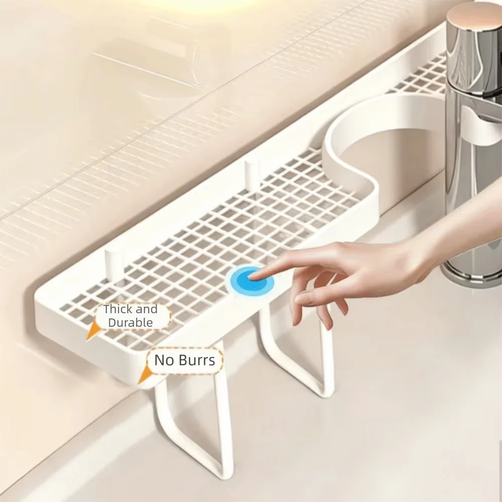 Sturdy No-Drill Bathroom Storage Rack Rustproof Space Saving Faucet Shelf Hollow Out Sink Shelf for Bathroom Counter
