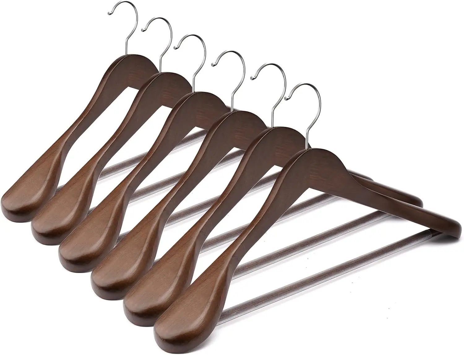 

Набор из 6 деревянных вешалок с широкими плечами и нескользящим держателем для брюк для мужчин, женщин, пальто, курток