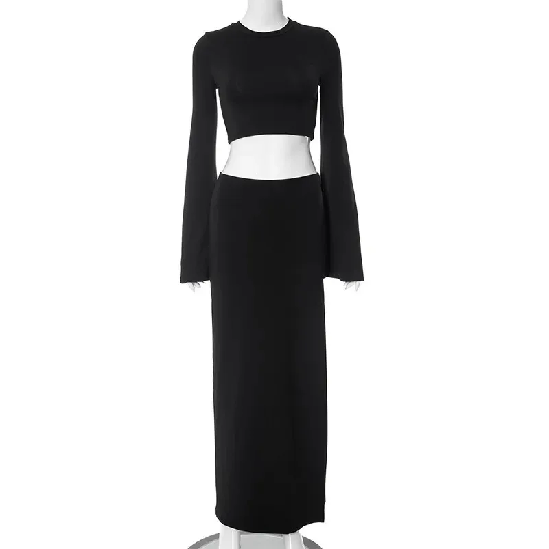 2025 Trendy Brand Summer New Short Long sleeved T-shirt Top Split Long Skirt Women's Set Ins