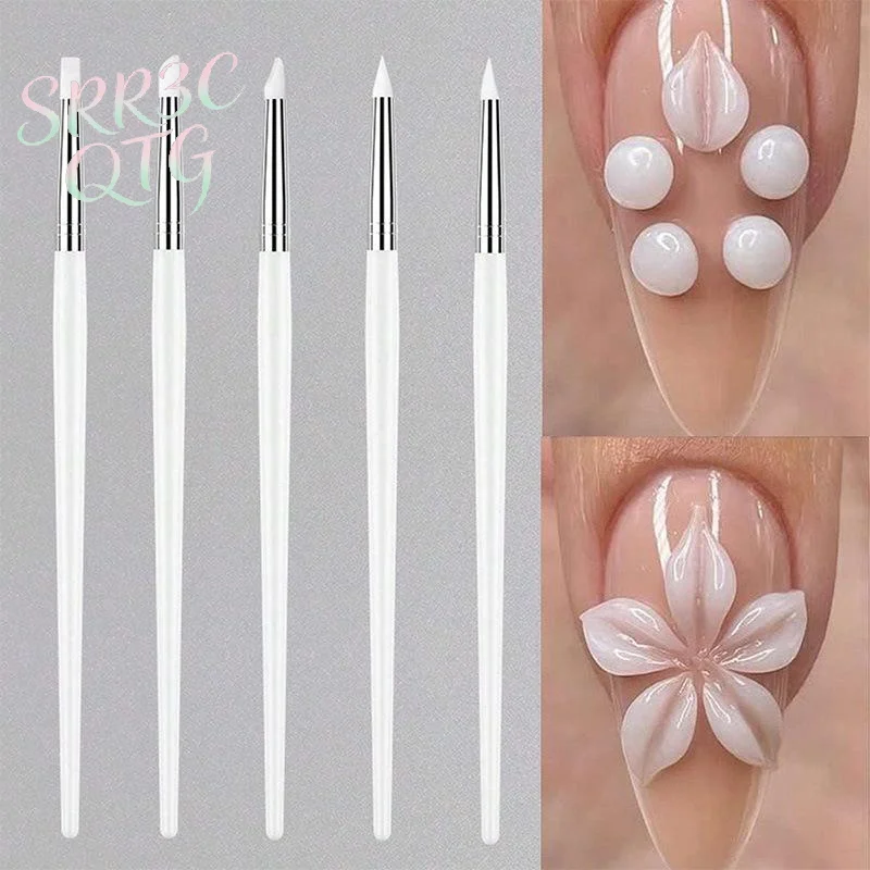 Hot 5Pcs/Set Silicone Nail Art Pen Brush UV Gel Polish Tip 3D Image DIY Dotting Polish Brushes Sculpture Pen DIY Manicure Tool