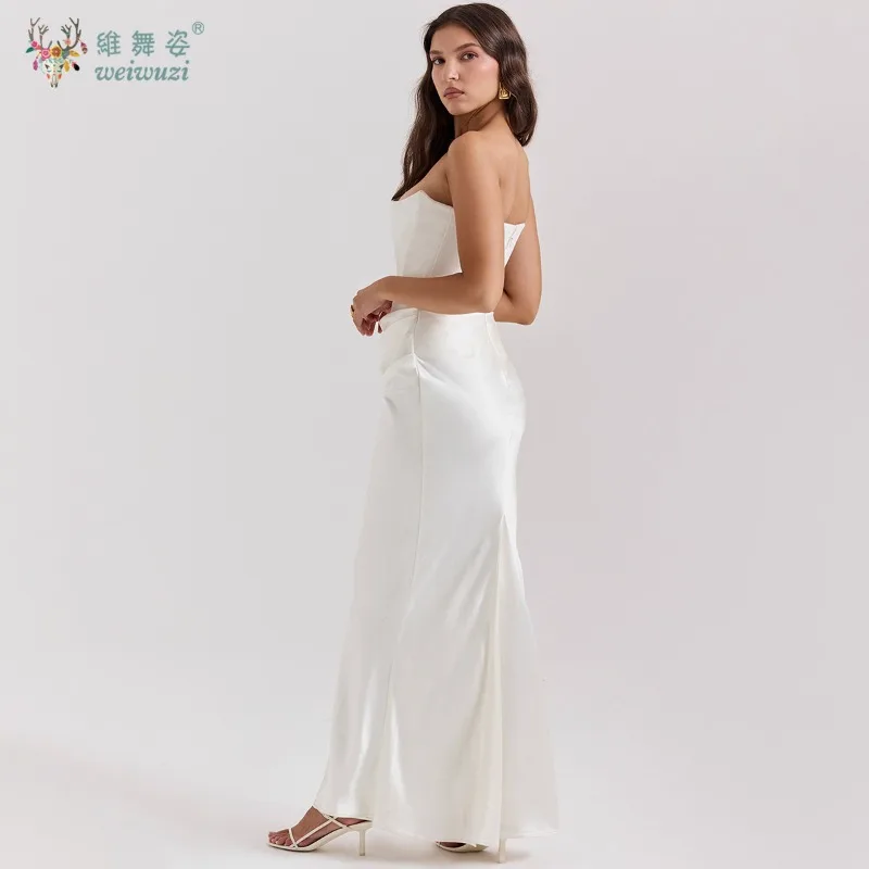 Abito da sera formale per occasioni sociali in raso semplice senza spalline slim fit Abito da cerimonia di laurea con gonna a coda di pesce sexy senza schienale