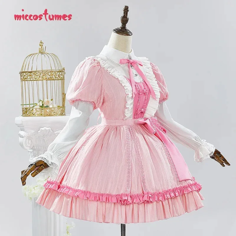 25 cosmiccostumes feminino calcinha meia cosplay traje rosa lolita vestido conjunto com acessório de cabeça e coxa meias altas