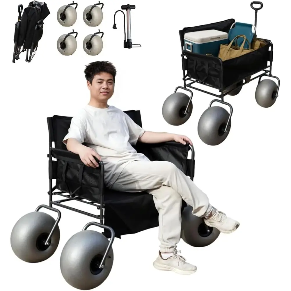 

Double-Seat Convertible Beach Cart with 13 Balloon Tires for Sand and Outdoor Use