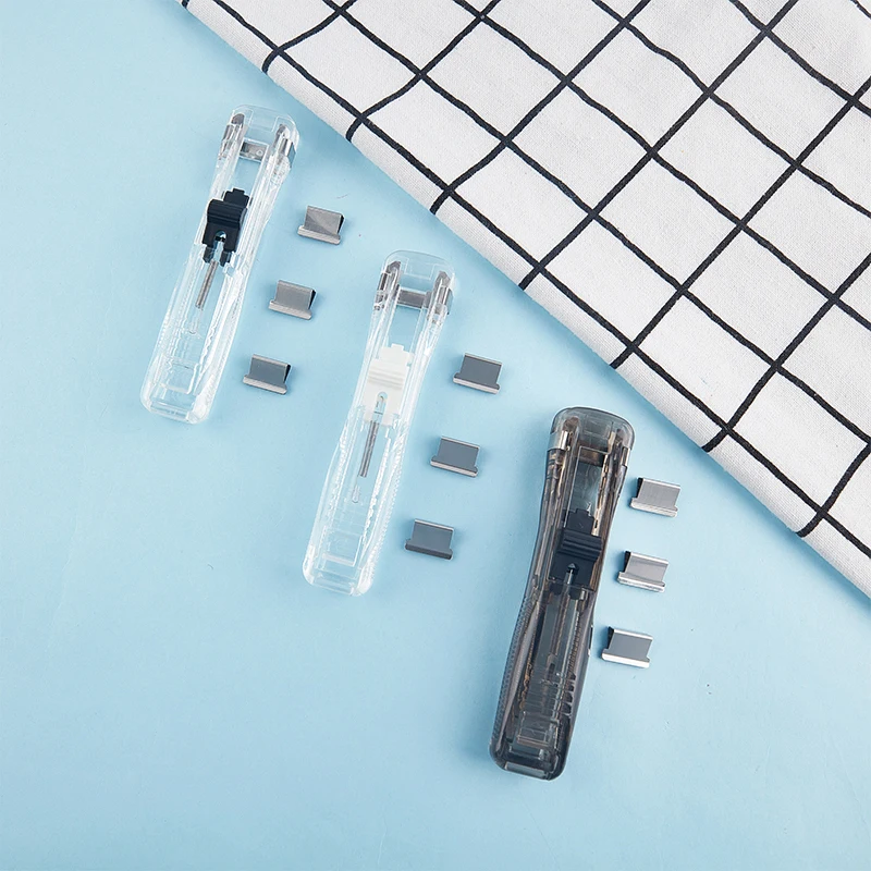 1pc Stapler Creative Pusher Stapler New Hand Paper Clipper With Refills Metal Stapler Paper Clips For Document Binding Stationer