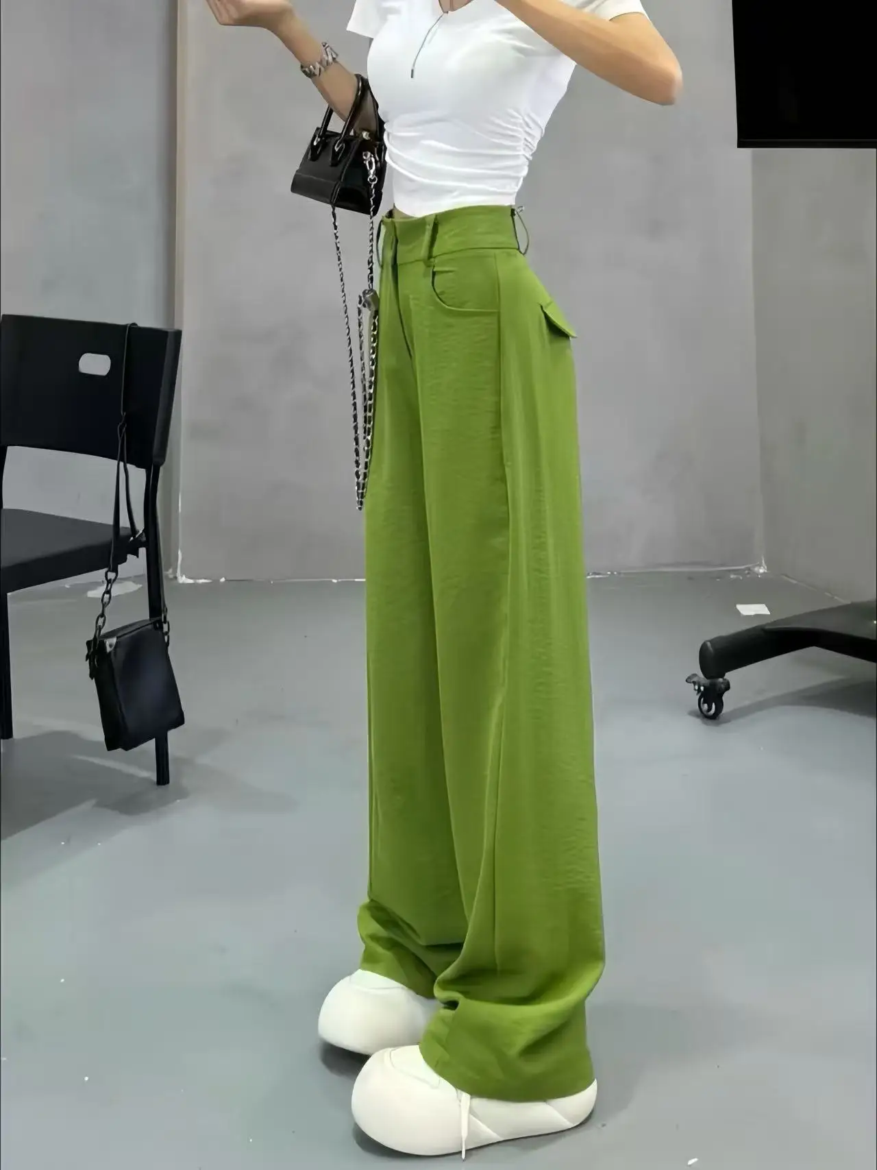 Pantaloni a gamba larga rossi a vita alta da donna Faion Summer 2025 New Sle Pantaloni casual dal taglio dritto e vestibilità ampia con kets