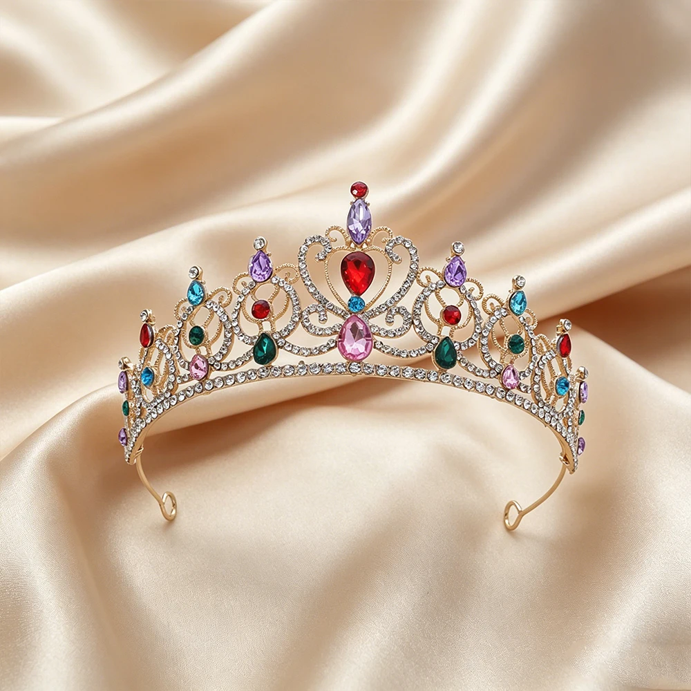 Luxury Vintage Gold Tiara Crown Elegant Baroque Rhinestone Princess Bridal Wedding Hair Accessories Birthday Party Formal Events view 3