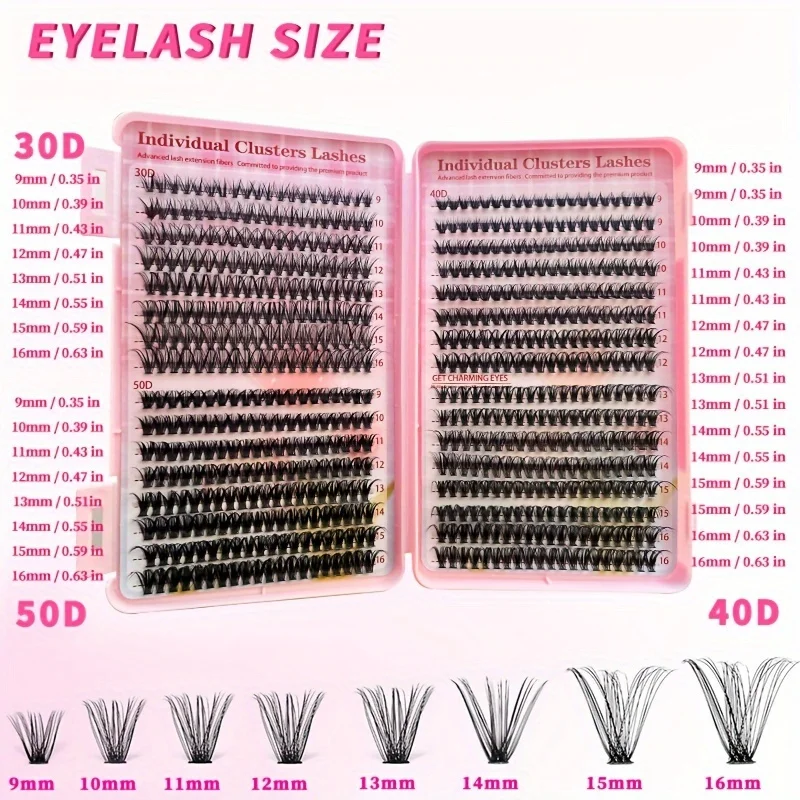 640Pcs Eyelash Extension Kit 304050D Lash Clusters D Curl 9-16mm Individual Lashes Kit with Bond and Seal, Tweezers and Brush