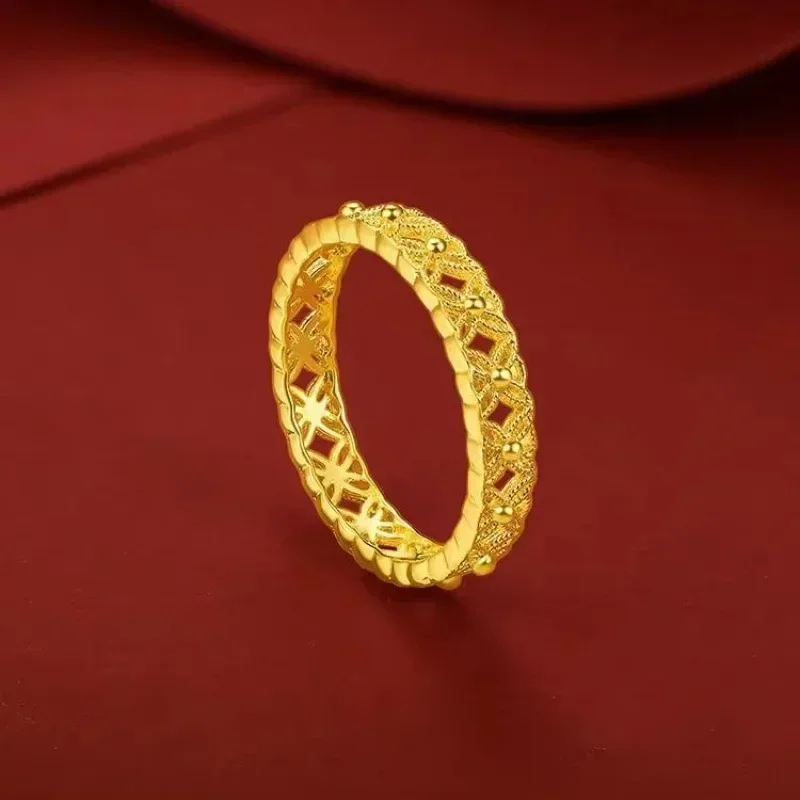 Goldpure Luxury 24K 9999 Pure Gold real gold Lace Ring Women's Closed Mouth Ring Valentine's Day Gift
