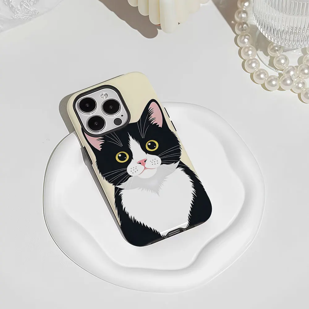 Tuxedo Cat Portrait Phone Case for iPhone 18 17 16 15 14 13 12 11 Air Pro Max Plus Double-layer Cover view 3