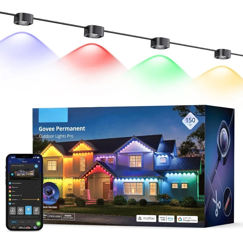 

Permanent Outdoor Lights Pro, 150ft with 90 RGBIC LED Lights for Daily and Accent Lighting, 75 Scene Modes for Halloween,