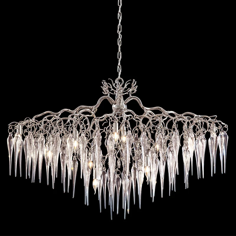 

New Post-Modern Luxury Living Room Chandelier Dining Room LED Chandelier Stainless Steel Villa Branch French Crystal Chandelier