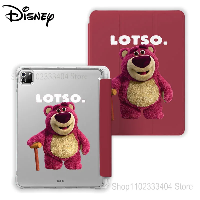 Disney Toy Story Lotso Tablet Case for iPad Air 1 2 3 Mini 4 5 iPad Pro 2022 12.9in Three-fold Pen Slot Airbag Protective Cover