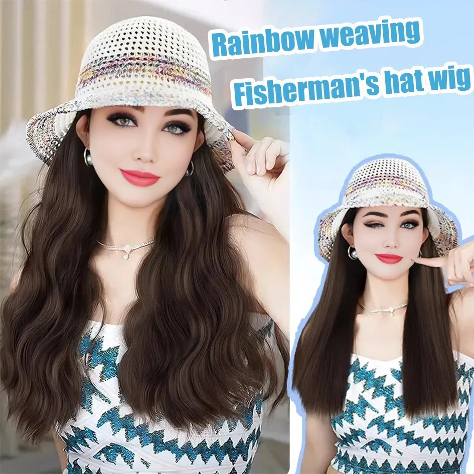 Synthetic 60cm fisherman hat long straight hair long curly hair wig baseball cap duckbill cap Lafite hat holiday hat Christmas