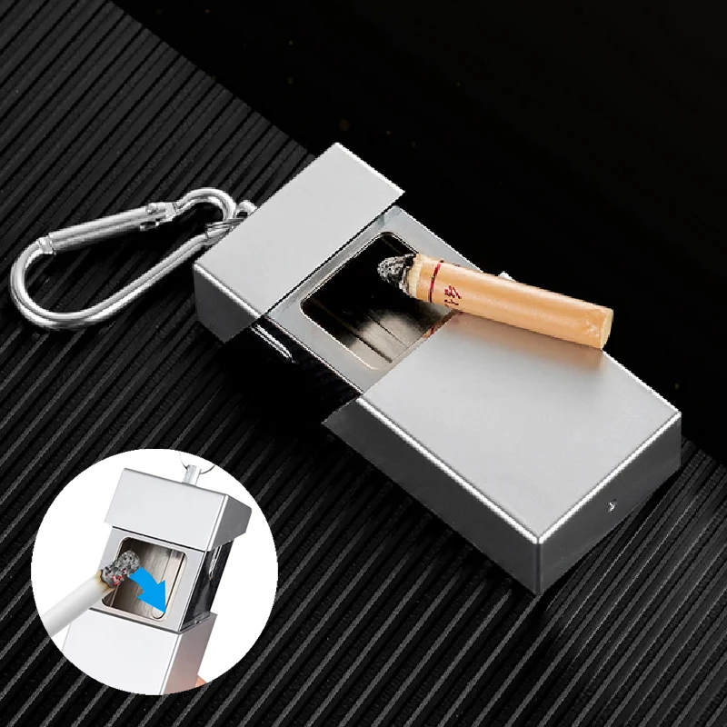 

Creative Portable Mini Drawer Box Ashtray With Keychain Mountaineering Buckle Metal Outdoor Eco-Friendly Pocket Sealed Ashtray