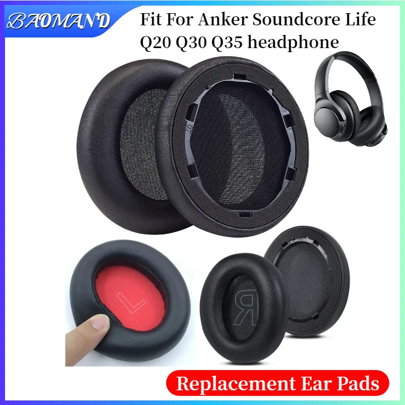 

1Pair Replacement Earpads Cushion for Anker Soundcore Life Q20 Q30 Q35 Headset Headphones Leather Earmuff Ear Cover Earcups