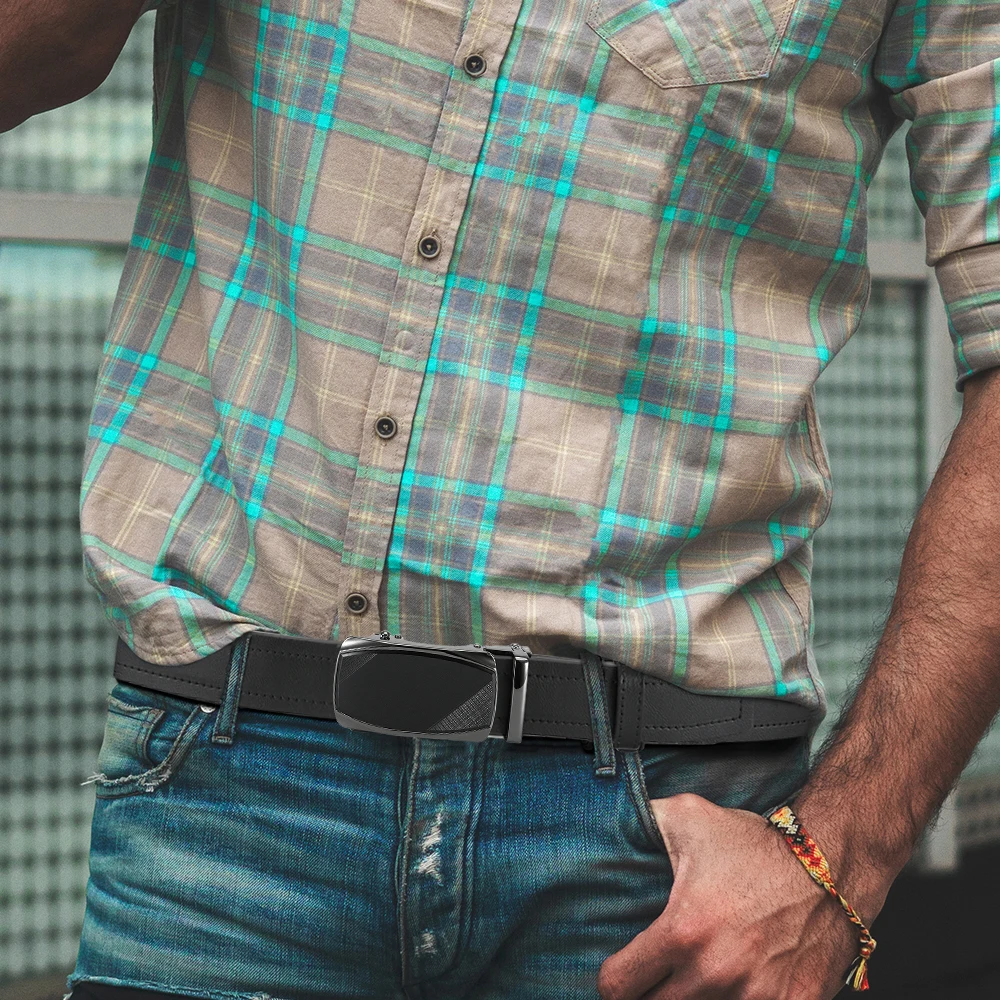 Men's Fashionable Leather Belt Men's High-quality Leather Belt Business Automatic Buckle Ratchet Belt Randomly Adjustable
