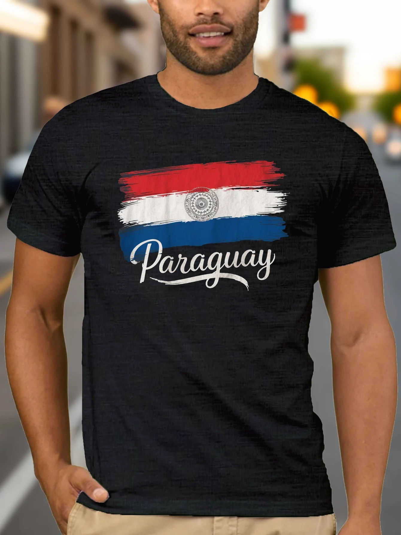 Paraguay Tricolor Brushstroke Patrón Camisetas para hombre