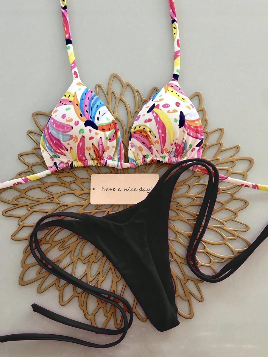 

Micro Bikini 2025 Swimwear Women Swimsuit Sexy Brazilian Bikini Set Halter String Biquini Push Up Print Beachwear Female