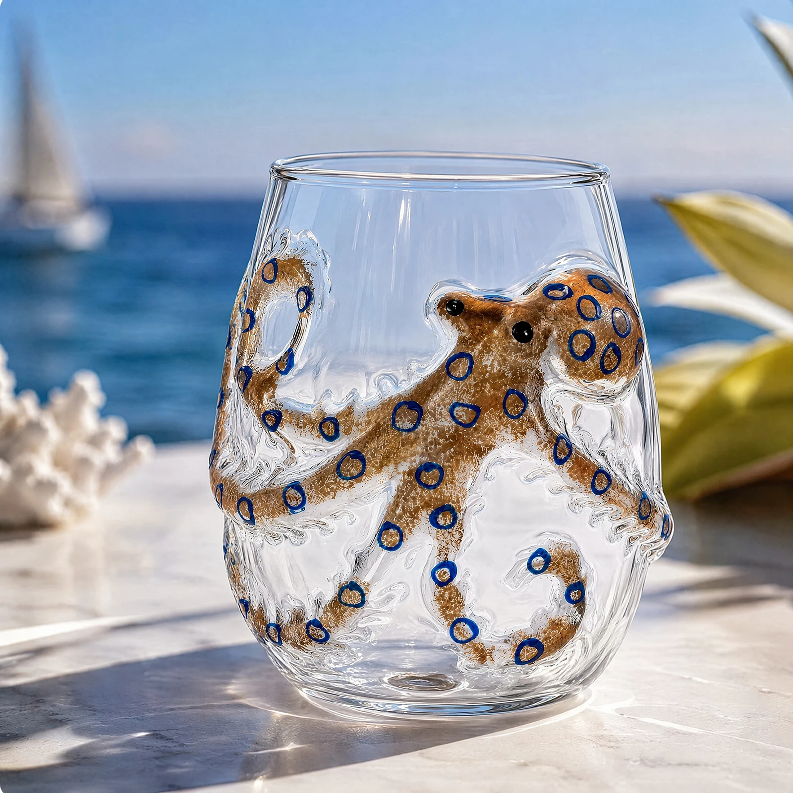 Handcrafted Marine Animal Bar Glass 12 Oz Novelty Drinking Glass Home Decor Sea Themed Tumbler Cup for Coastal Ocean Lovers