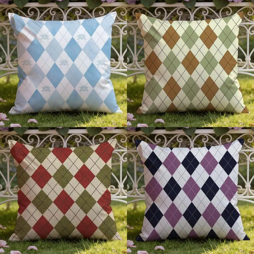 Argyle Cushion Cover Home & Car Dual-Scene Pillow Cover: Reversible for Premium Comfort