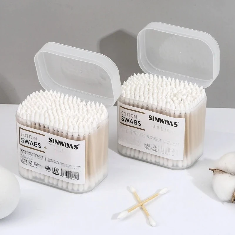 200 Uds. Brotes de hisopos de algodón de maquillaje de limpieza de orejas de doble cabezal desechables para el hogar